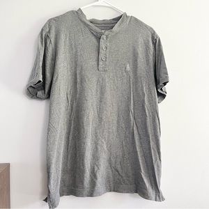 Cremieux Basic Heather Gray Short Sleeve Buttoned Henley Tee Large